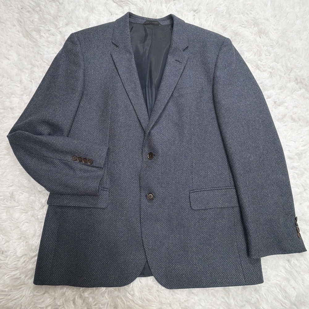 HUGO BOSS Hutch 2 Button Sport Coat Blazer Textured Tweed Blue Modern Mens 44R